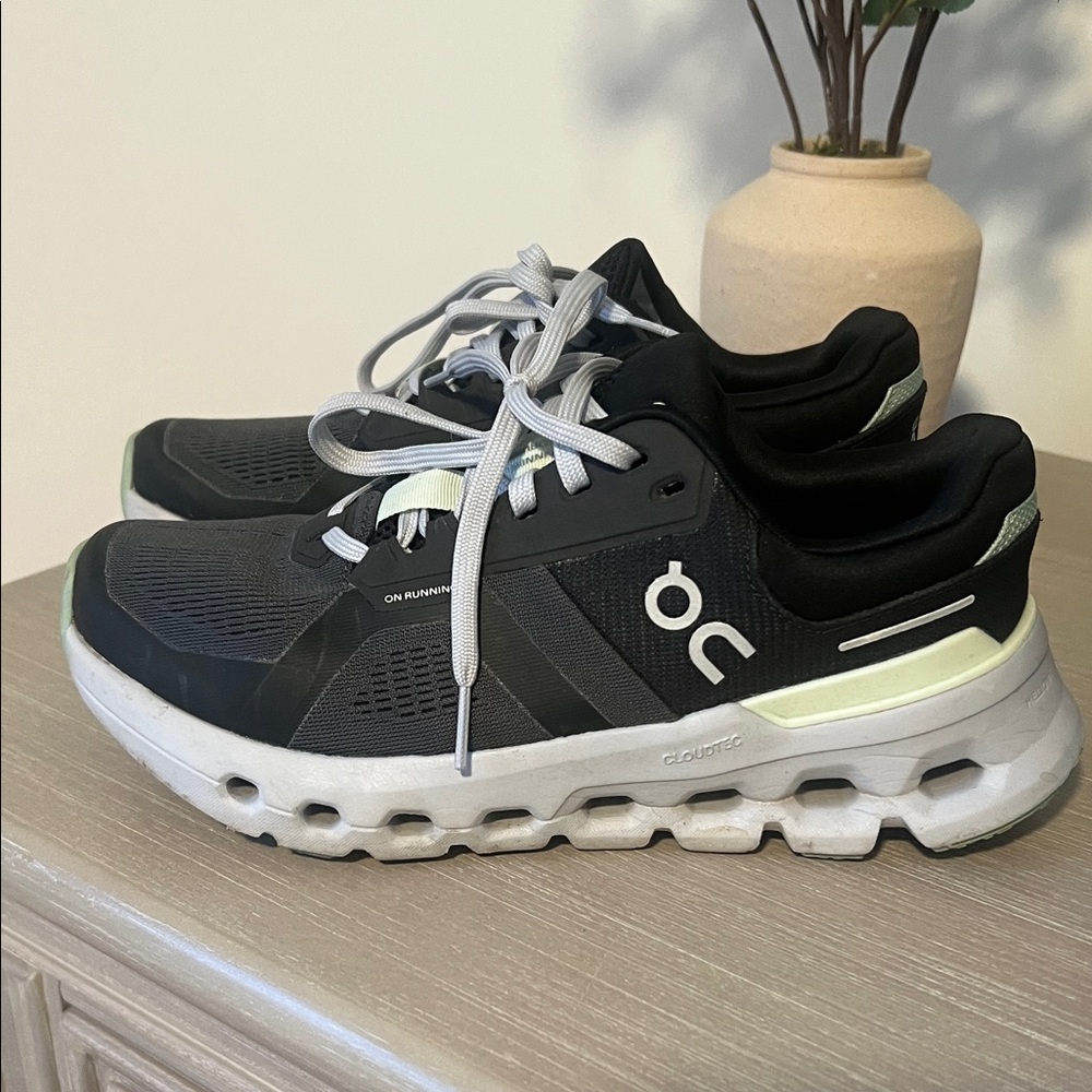 On Running Black and White Athletic Shoes